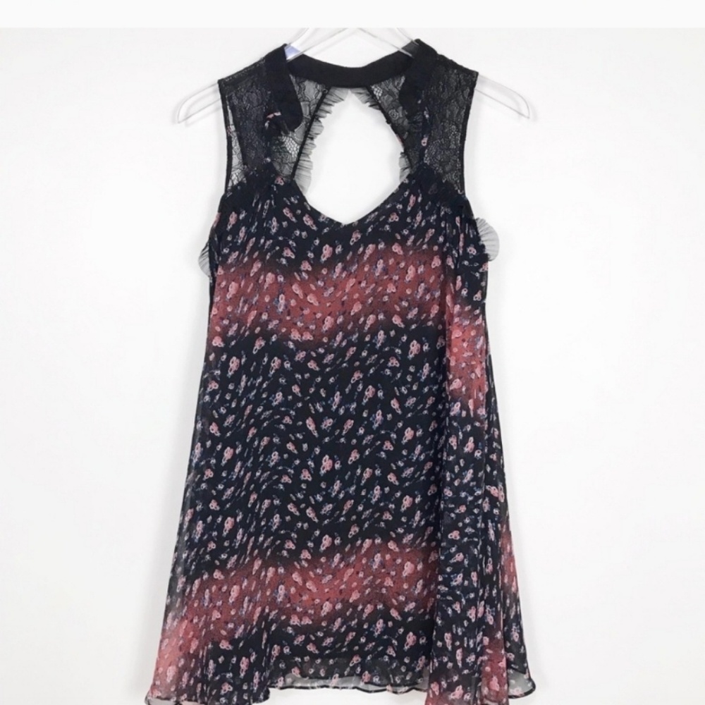 BCBG Floral Dress With Lace Neck Detail Size Small